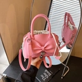 Pink vintage bucket bag with oversized bow, heart pendant and drawstring inner - Pink