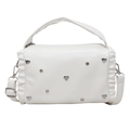 Dettaglio della borsa tote bianca in PU con borchie a cuore argento e strass - Bianco