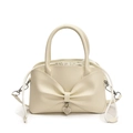 Borsa a secchiello beige chic con grande fiocco e ciondolo a cuore in metallo - Bianco