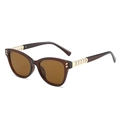 Fashionable square cat-eye sunglasses with brown frames and gold metal chain temples - Tea Frame Tea Lens