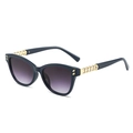 Cat eye sunglasses with gold chain temples and purple gradient lenses on white background - Blue Frame Gradient Grey Lens
