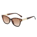 Cat eye tortoiseshell sunglasses with gold chain temples and brown gradient lenses - Tortoiseshell Frame Tea Lens