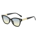 Cat eye sunglasses in black frame with blue yellow gradient lens and chain temple - Black Frame Green Yellow Lens