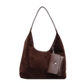 Brown suede large tote bag with leather strap and matching small pouch in minimalist style - Coffee