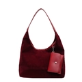 Deep red faux suede Hobo shoulder bag set with matching small leather coin purse charm - Burgundy