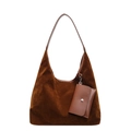 Brown faux suede large tote bag with matching coin purse and smooth leather handles - Brown