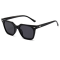 Modern square frame sunglasses with retro silver metal dots and black glossy finish - Black Frame Grey Lens