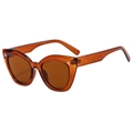 Retro amber brown cat eye sunglasses with metal rivets and tinted lenses - Transparent Tea Frame Tea Lens
