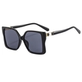 Fashion square oversized sunglasses in black with gold snake scale temple decoration - Black Frame Grey Lens