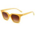 Vintage mustard yellow square sunglasses with brown gradient lenses and silver rivet accents - Yellow Frame Tea Lens