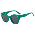 Retro cat-eye sunglasses in emerald green frame with dark lenses and gold stud details - Green Frame Grey Lens