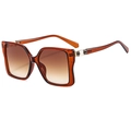 Fashionable square amber sunglasses with gradient lenses and decorative metal accents - Brown Tea Frame Double Tea Lens