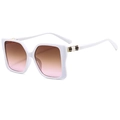 Fashion oversized square white frame sunglasses with gradient lenses and gold snake hardware - White Frame Tea Pink Lens