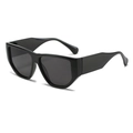 Fashionable oversized square sunglasses with wide temples and glossy black finish - Black Frame Grey Lens