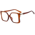 Fashionable oversized square sunglasses with amber translucent frames and gold accents - Tea Brown Frame Clear Lens