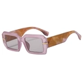 Retro square lavender sunglasses with tortoiseshell temples and gold metal accents - Transparent Purple Frame Gray Lens