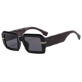Modern square black sunglasses with gold metal trim and purple marble textured temples - Black Frame Grey Lens