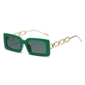 Fashion square sunglasses with dark green frames and golden metal chain temples - Green Frame Grey Lens