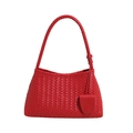 Elegante rote gewebte Leder-Schultertasche mit stilvoller flacher Trapezstruktur - Rot