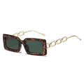Fashionable leopard print square sunglasses with chunky golden chain metal temples - Leopard Frame Dark Green Lens