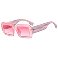 Square pink sunglasses with gradient lenses and marble pattern temples in candy style - Transparent Pink Frame Pink Lens