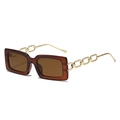 Square fashion sunglasses with translucent brown frames and gold metal chain temples - Tea Frame Tea Lens