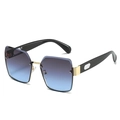 Fashion square semi-rimless sunglasses with blue-purple gradient lenses and gold bridge - Gold Frame Grey Blue Lens