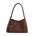 Elegante dunkelbraune Schultertasche aus geflochtenem Leder mit rundem Tragegriff - Braun
