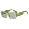 Square marble texture sunglasses in transparent green with wide gold temple accents - Translucent Green Frame Grey Lens
