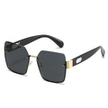 Fashionable square semi-rimless metal sunglasses in black and gold luxury style - Gold Frame Grey Lens