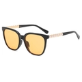 Fashion square cat-eye sunglasses with orange lenses and pearl decorated metal temples - Black Frame Yellow Lens