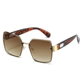 Chic square metal sunglasses with brown gradient lenses and tortoise shell temples - Gold Frame Tea Lens