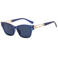 Fashion square cat-eye sunglasses with blue resin frames and golden metal temples - Transparent Blue Frame Grey Lens