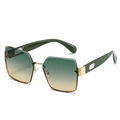 Fashionable oversized square sunglasses with green gradient lenses and gold metal bridge - Gold Frame Green Yellow Lens