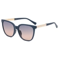 Blue square frame sunglasses with gradient lenses and pearl decorated gold metal temples - Blue Frame Grey Pink