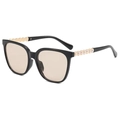 Square oversized black frame sunglasses with tea lenses and pearl embellished temple - Black Frame Champagne Lens