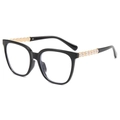 Fashionable black square sunglasses with gold metal temples and elegant pearl detailing - Black Frame Clear Lens