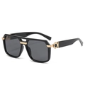 Chic black square frame sunglasses with luxury gold stripe accents and dark gray lenses - Black Frame Grey Lens
