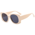 Retro square oversized sunglasses in cream beige with textured lattice pattern temples - Beige Frame Gray Lens