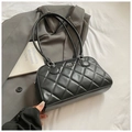 Elegante bolso bowling de cuero acolchado negro con diseño de rombos y asas largas - Estilo básico / Negro sin Colgante