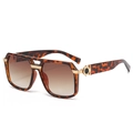 Fashionable tortoise shell square sunglasses with brown gradient lenses and gold accents - Leopard Frame / Tea Lens