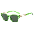 Chic square sunglasses with translucent emerald green frames and gold metal temple details - Translucent Green Frame Dark Green Lenses