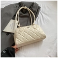 Quilted rhombus hobo bag in creamy white finish with long shoulder strap - White Without Pendant
