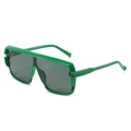 Fashionable oversized green square one-piece sunglasses with 45-degree angle view - Green Frame Grey Lens