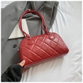 Burgundy quilted bowling shoulder bag with diamond pattern and metal logo plate - Red (No Pendant)