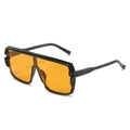 Flat top square oversized sunglasses with glossy black frame and orange lenses - Black Frame Yellow Lens