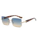 Y2K rimless square sunglasses with blue gradient lenses and gold rhinestone temples - Tortoise Frame Green Yellow Lens