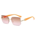Y2K rimless square sunglasses with orange temples and gradient brown-to-pink lenses - Orange Temple Tea Pink Lens