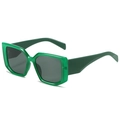 Fashionable dark green oversized square sunglasses with wide temples on white background - Translucent Green Frame Grey Lens