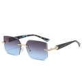 Lunettes de soleil Y2K sans monture avec verres dégradés bleu-violet et strass - Branche Léopard Bleu Verres Gris Bleu